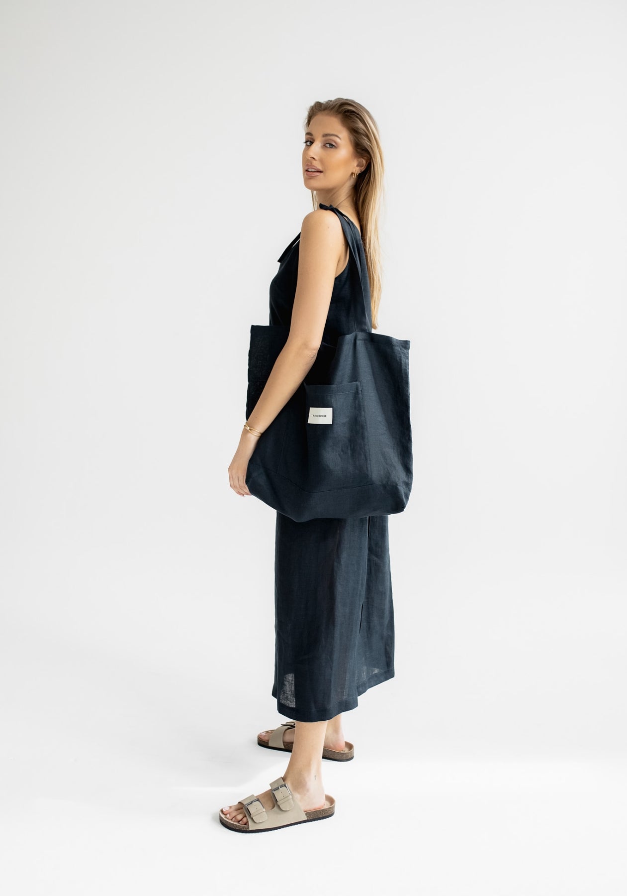 Dámske ľanové šaty long loose fit Deep blue