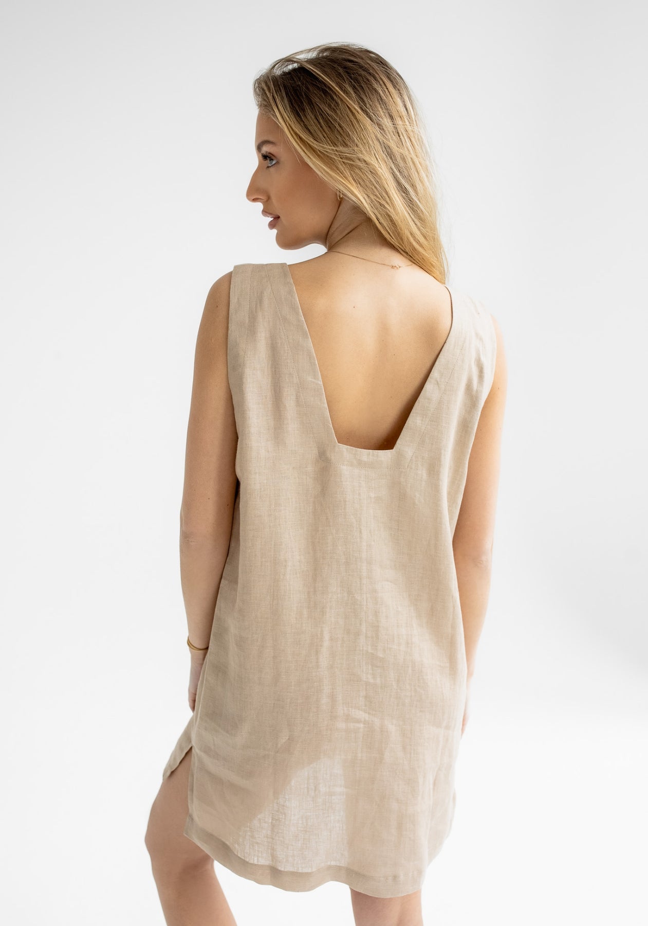 Dámske ľanové šaty short regular fit Beige natural
