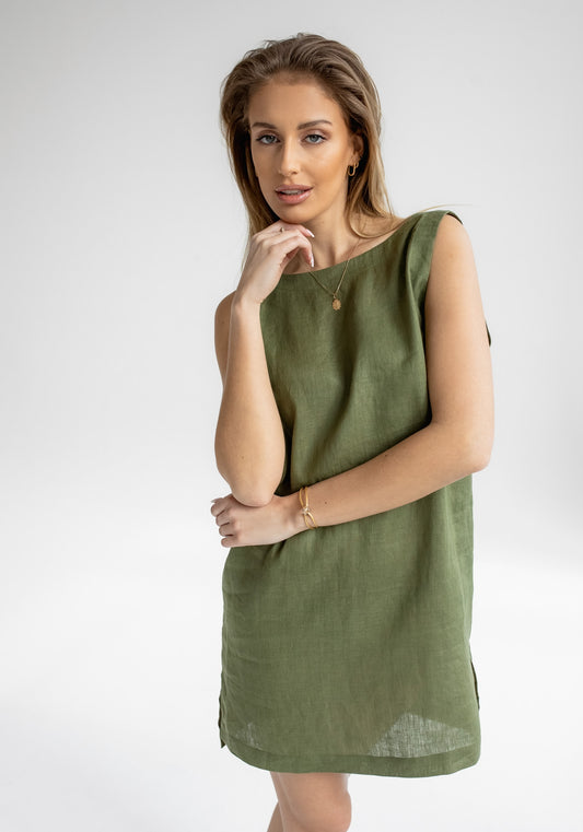 Dámske ľanové šaty short regular fit Moss green