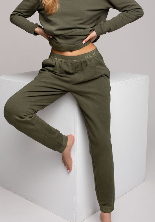 Dámske teplákové nohavice z biobavlny Moss green brushed