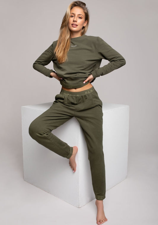 Dámske teplákové nohavice z biobavlny Moss green brushed