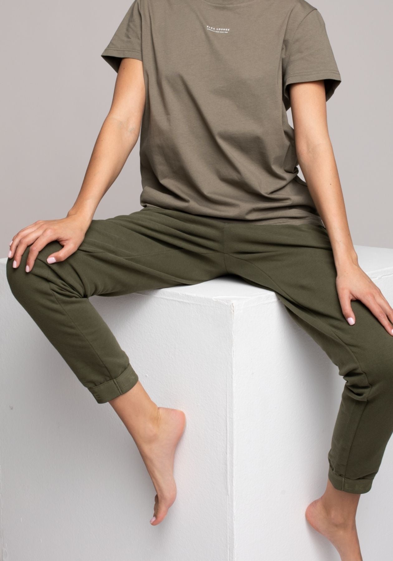 Dámske teplákové nohavice z biobavlny Moss green brushed