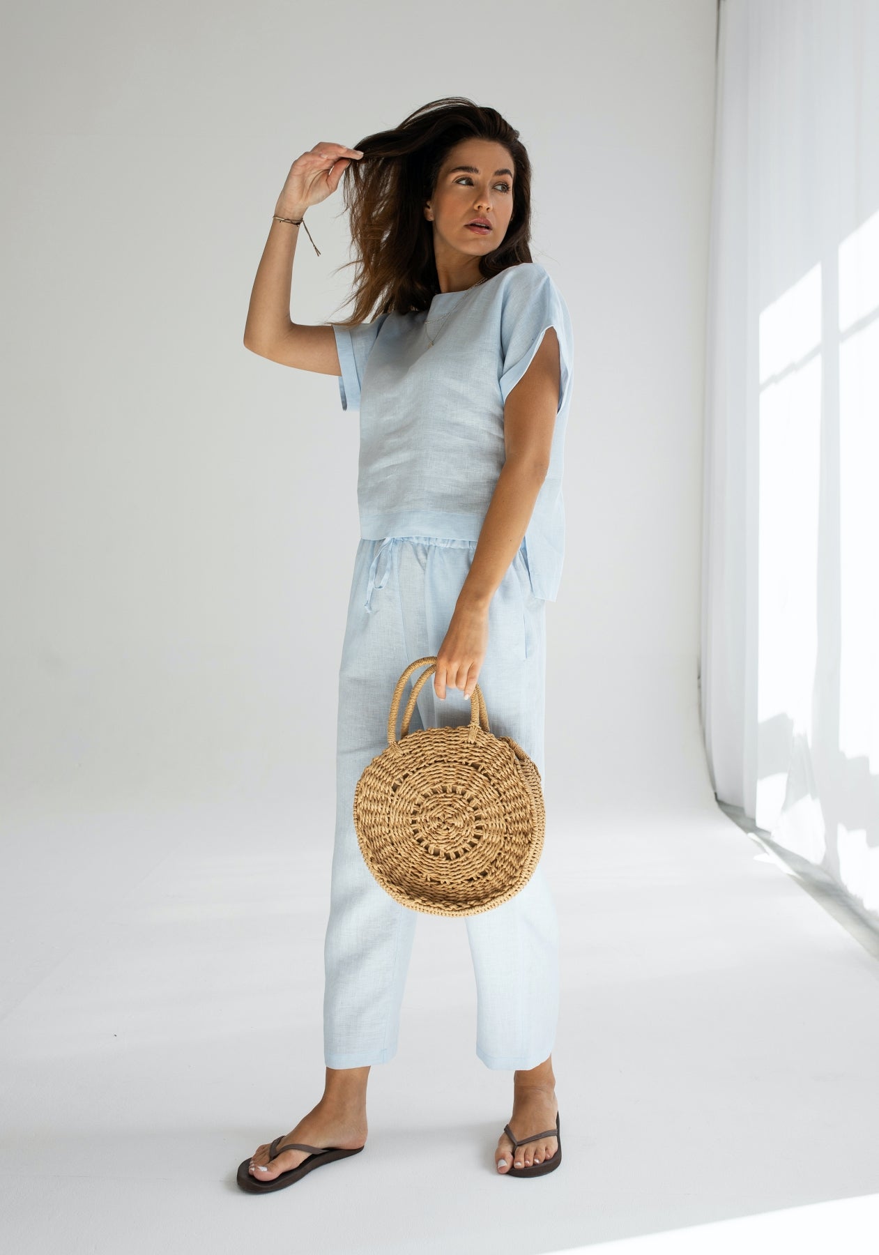 Women linen pants Light blue