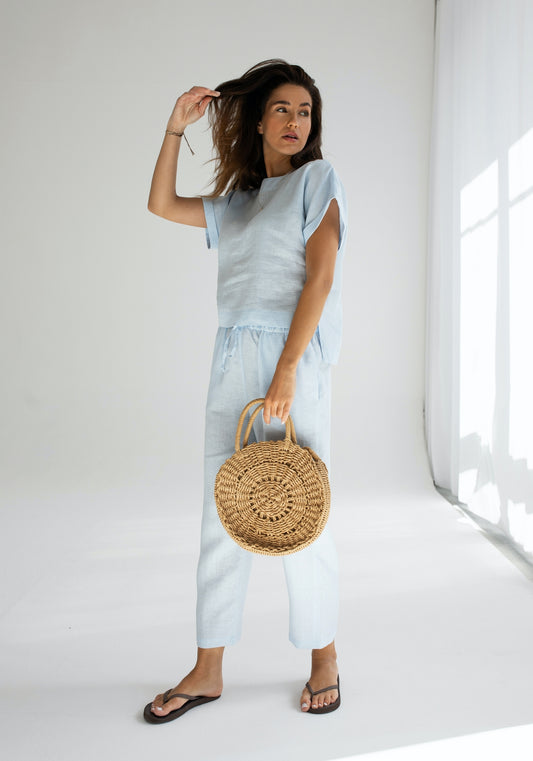 Dámske ľanové nohavice Light blue