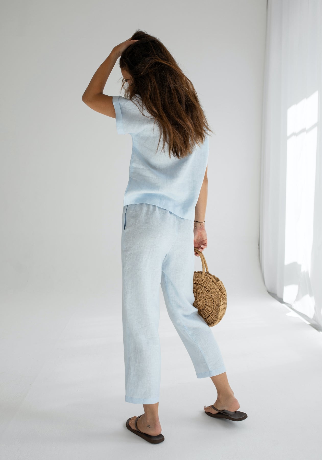 Women linen pants Light blue
