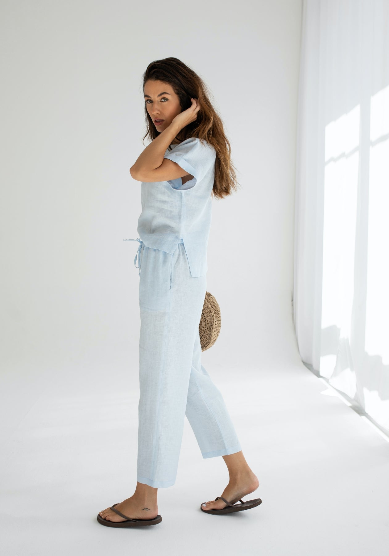 Women linen pants Light blue