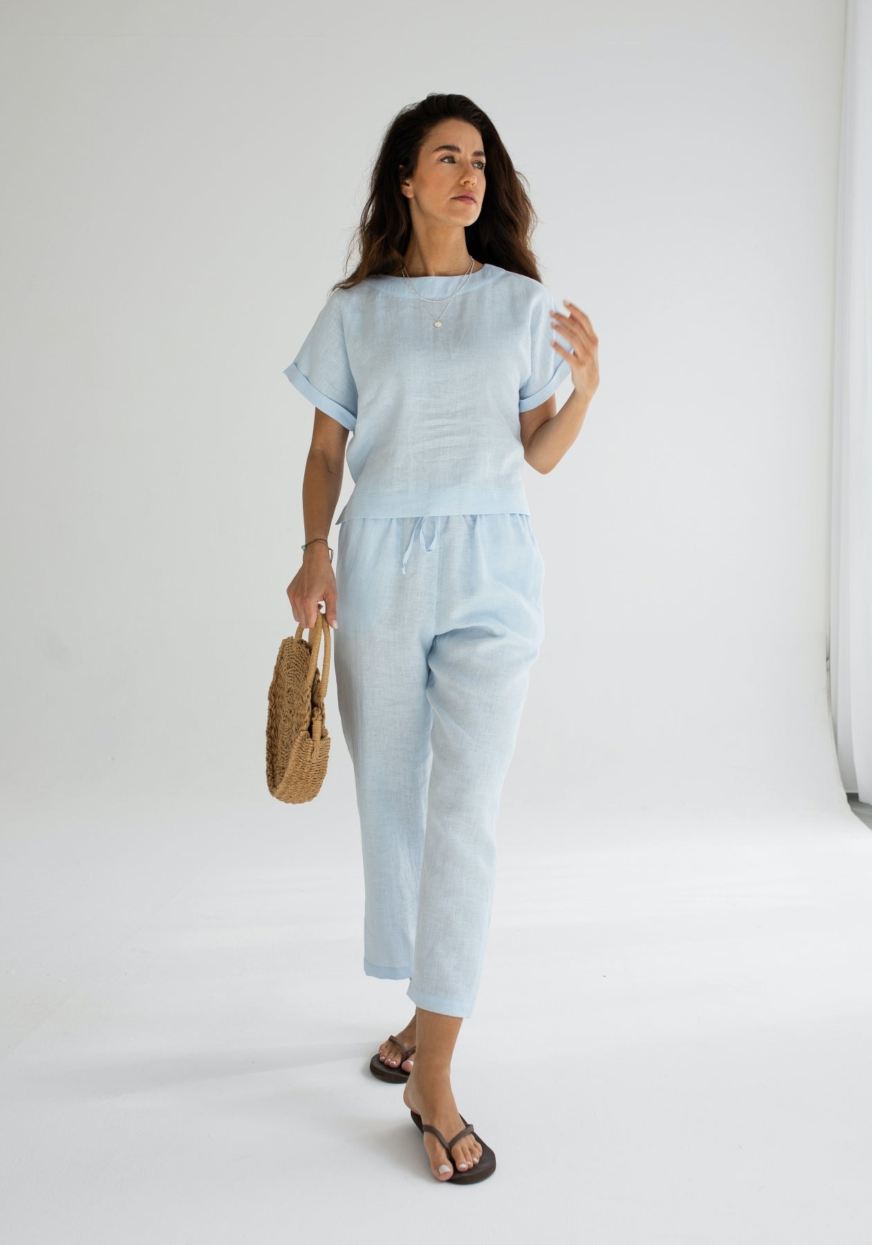 Women linen pants Light blue