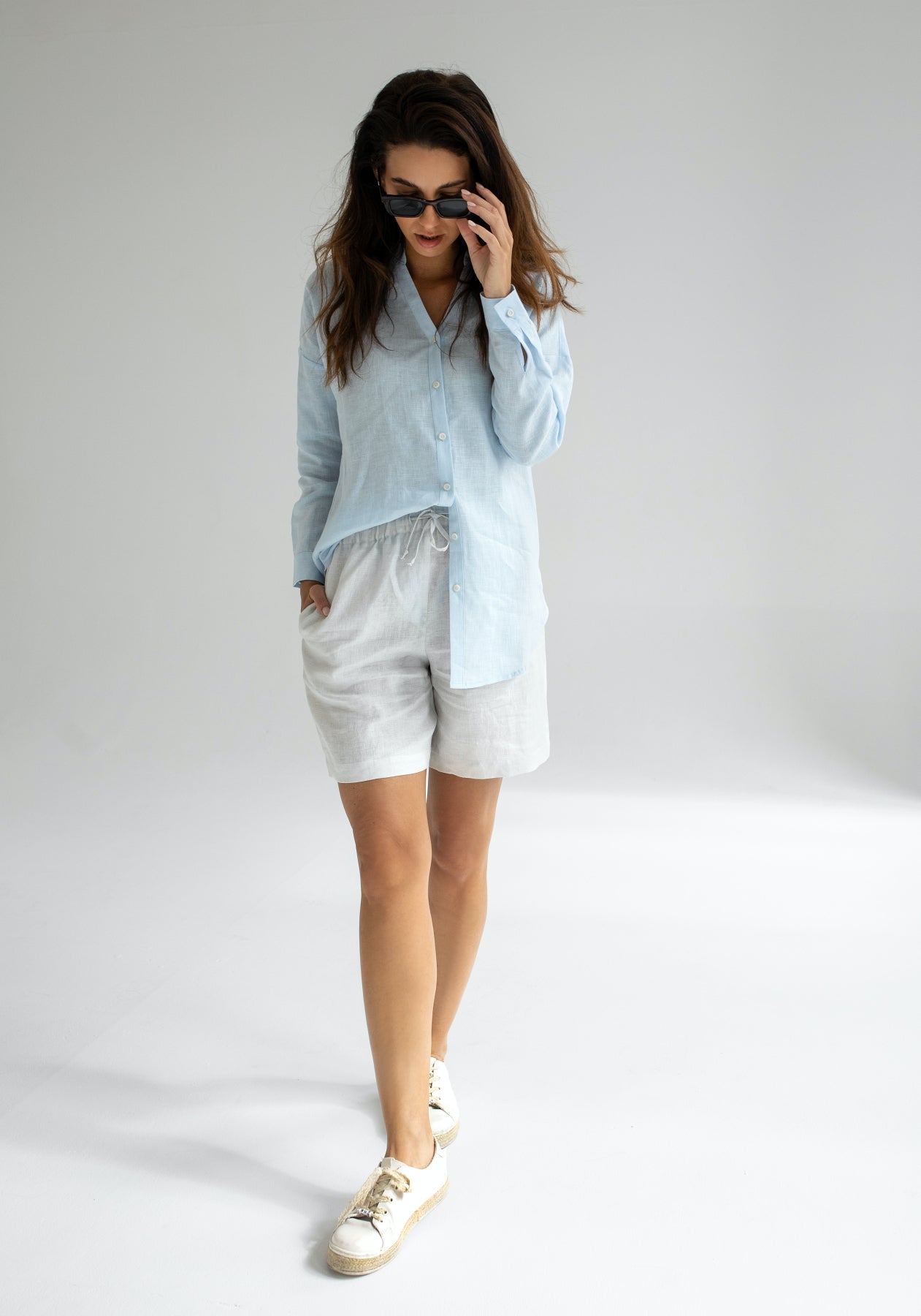 Women linen shirt Light blue