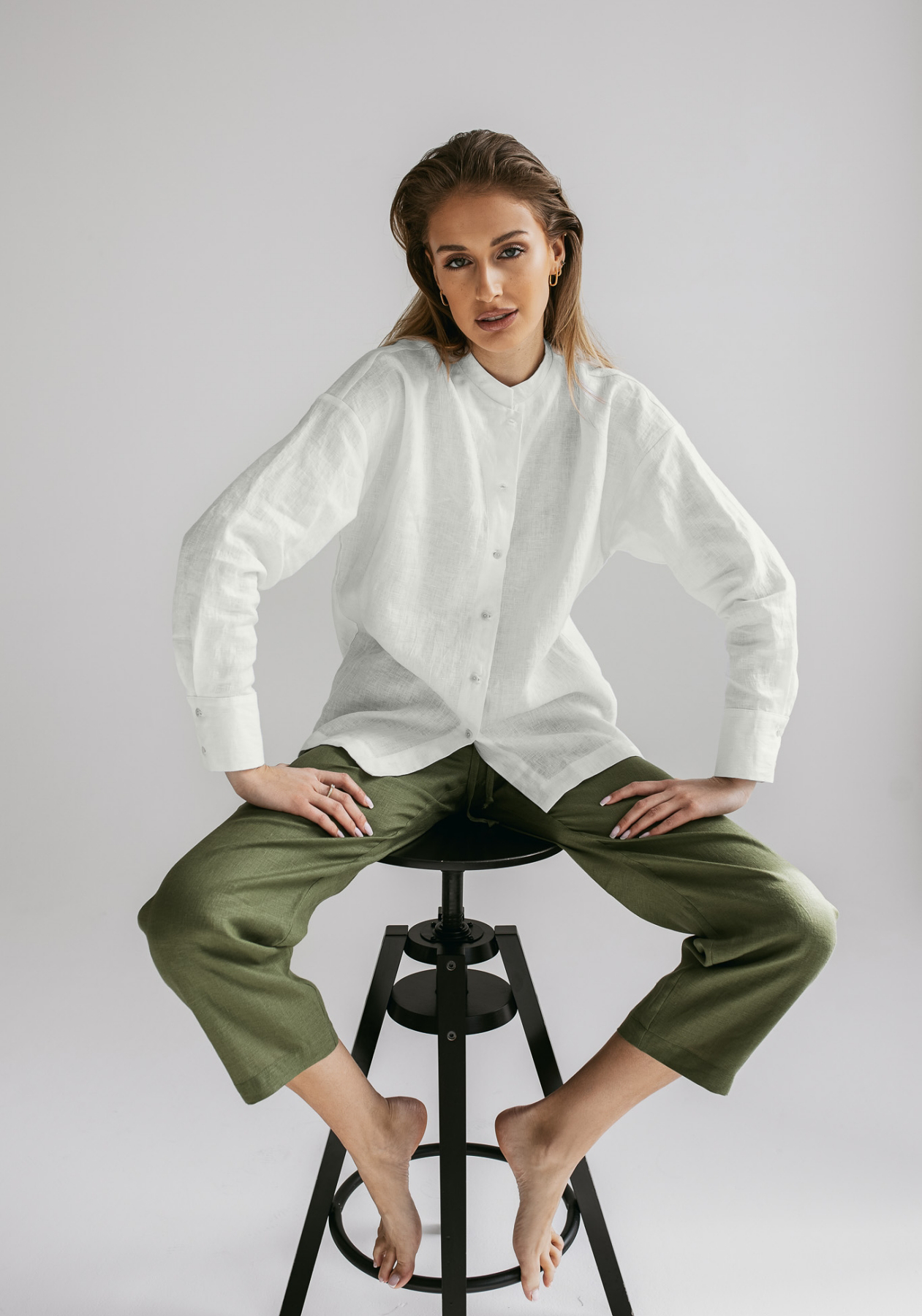 Dámská lněná košile regular fit Pearl gray