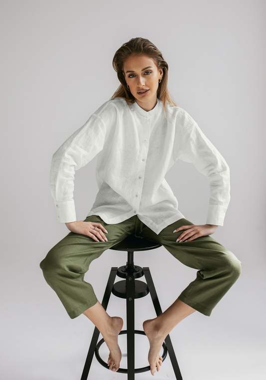Dámská lněná košile regular fit Pearl gray
