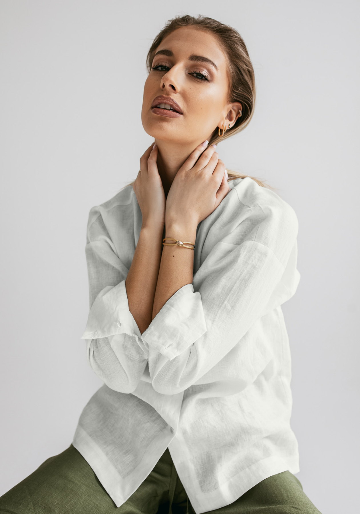 Dámská lněná košile regular fit Pearl gray