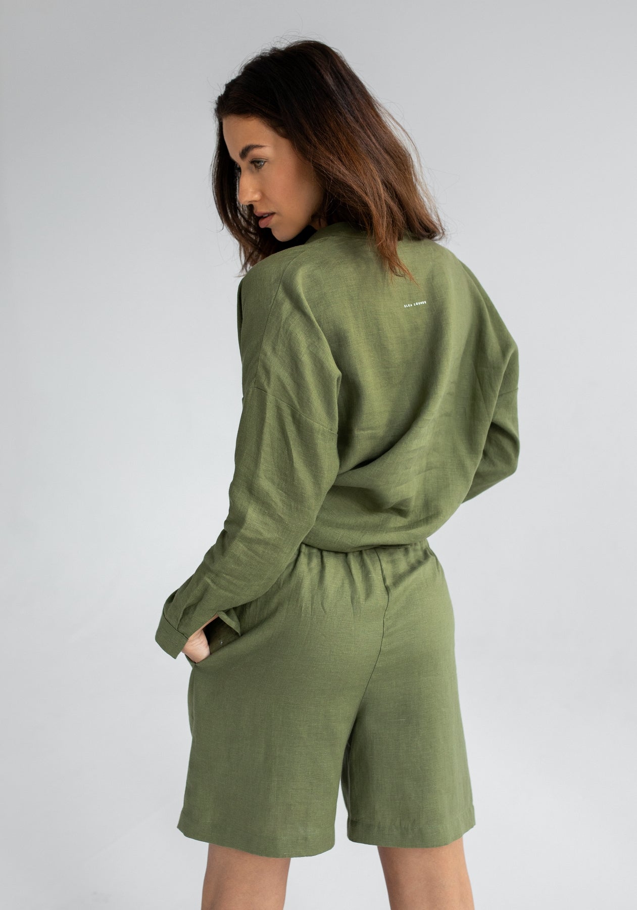 Dámske ľanové šortky Moss green