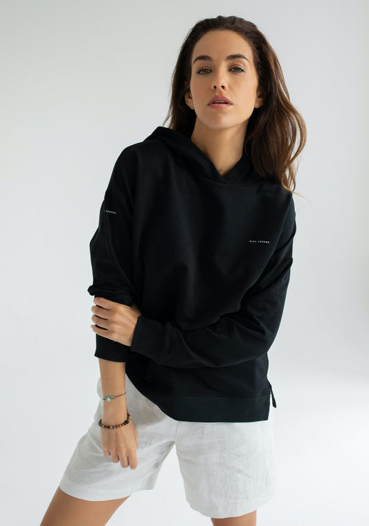 Dámská mikina s kapucí z biobavlny Black brushed - Oversized