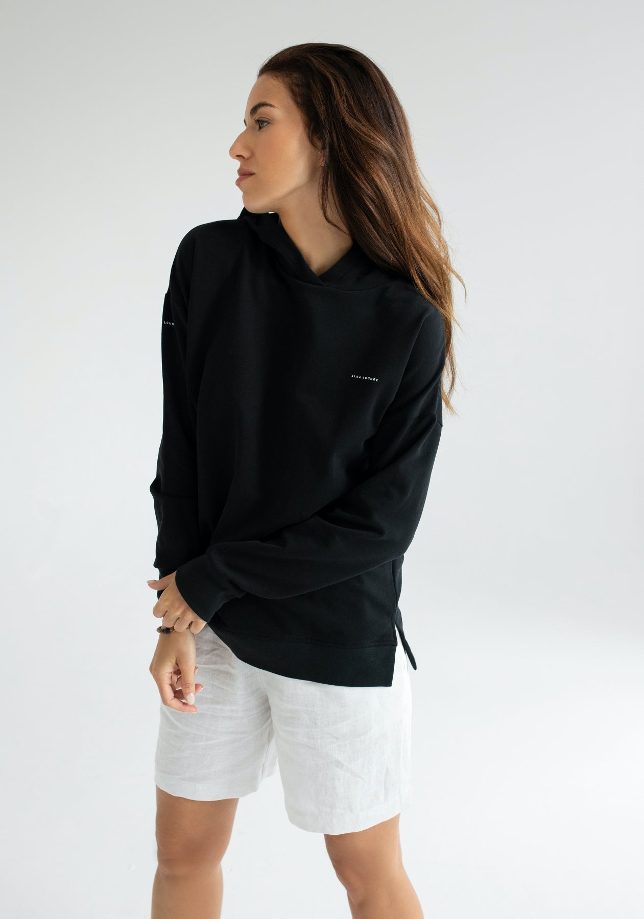 Women hoodie organic cotton Black brushed - Oversized