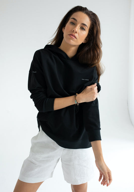 Dámská mikina s kapucí z biobavlny Black brushed - Oversized