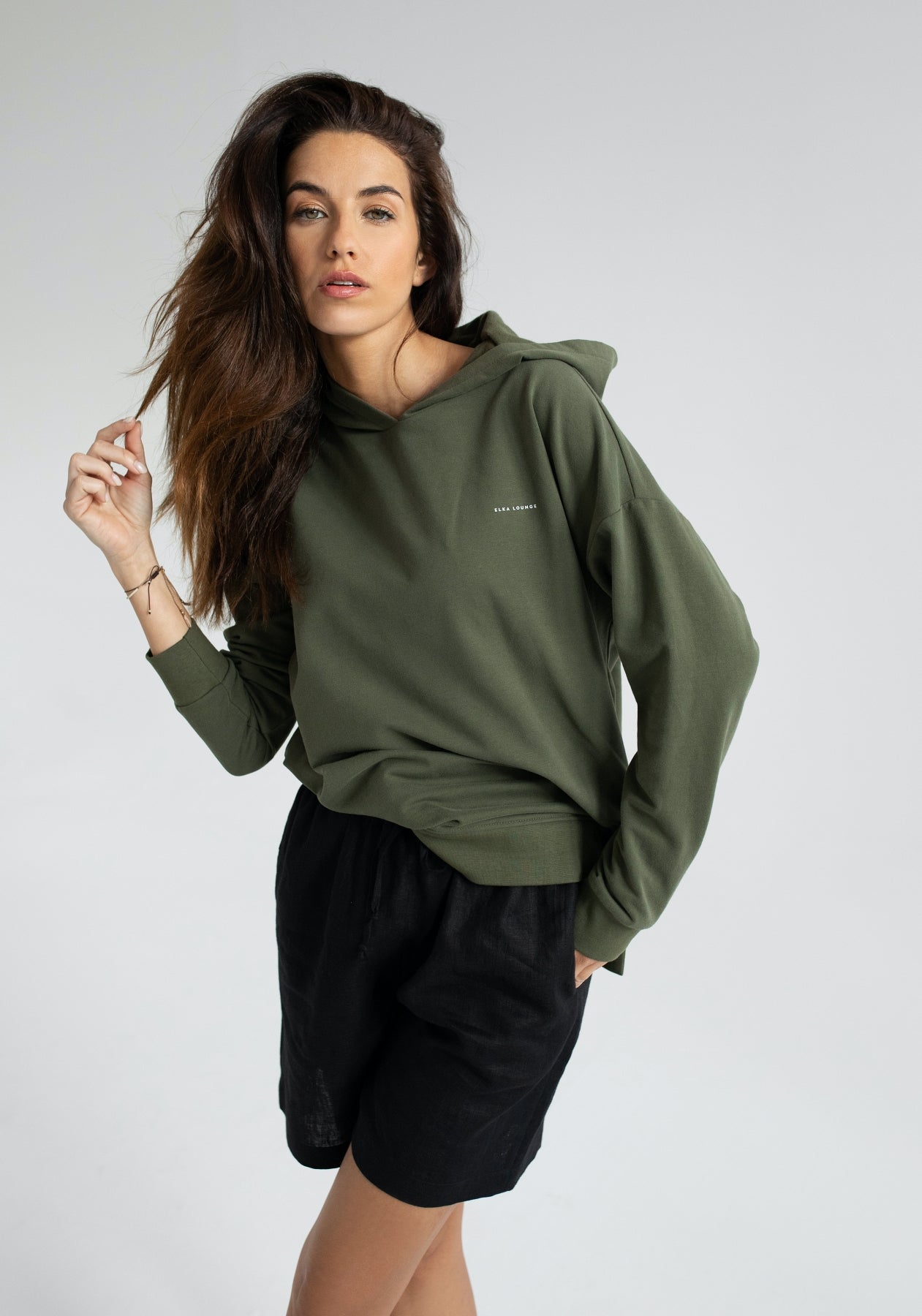 Dámska mikina s kapucňou z biobavlny Moss green brushed - Oversized