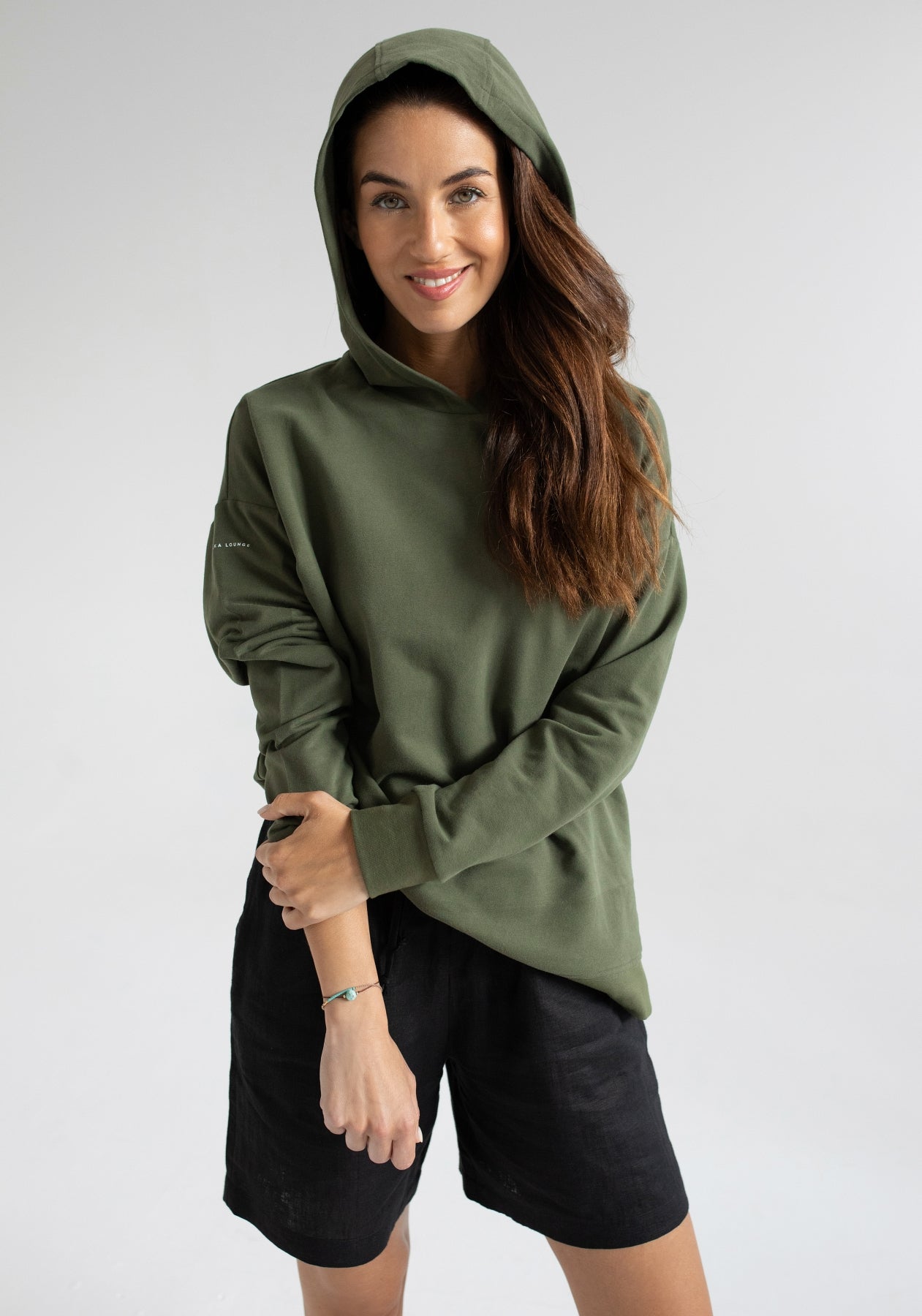 Dámska mikina s kapucňou z biobavlny Moss green brushed - Oversized
