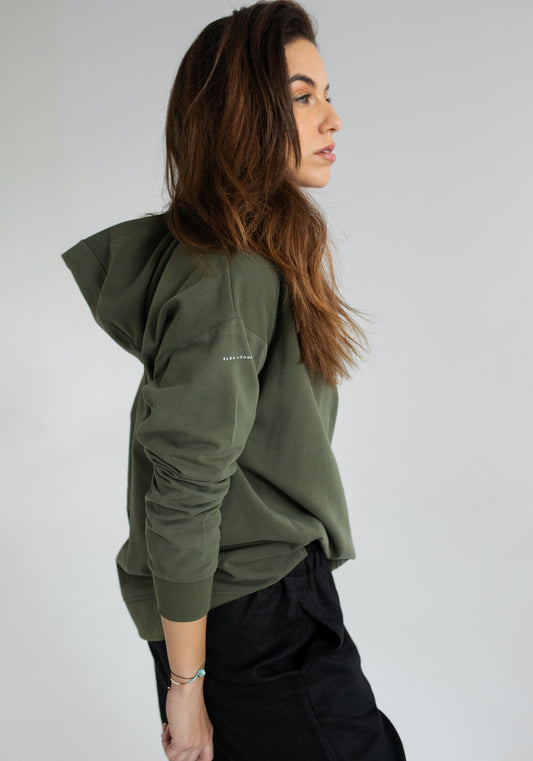 Dámska mikina s kapucňou z biobavlny Moss green brushed - Oversized