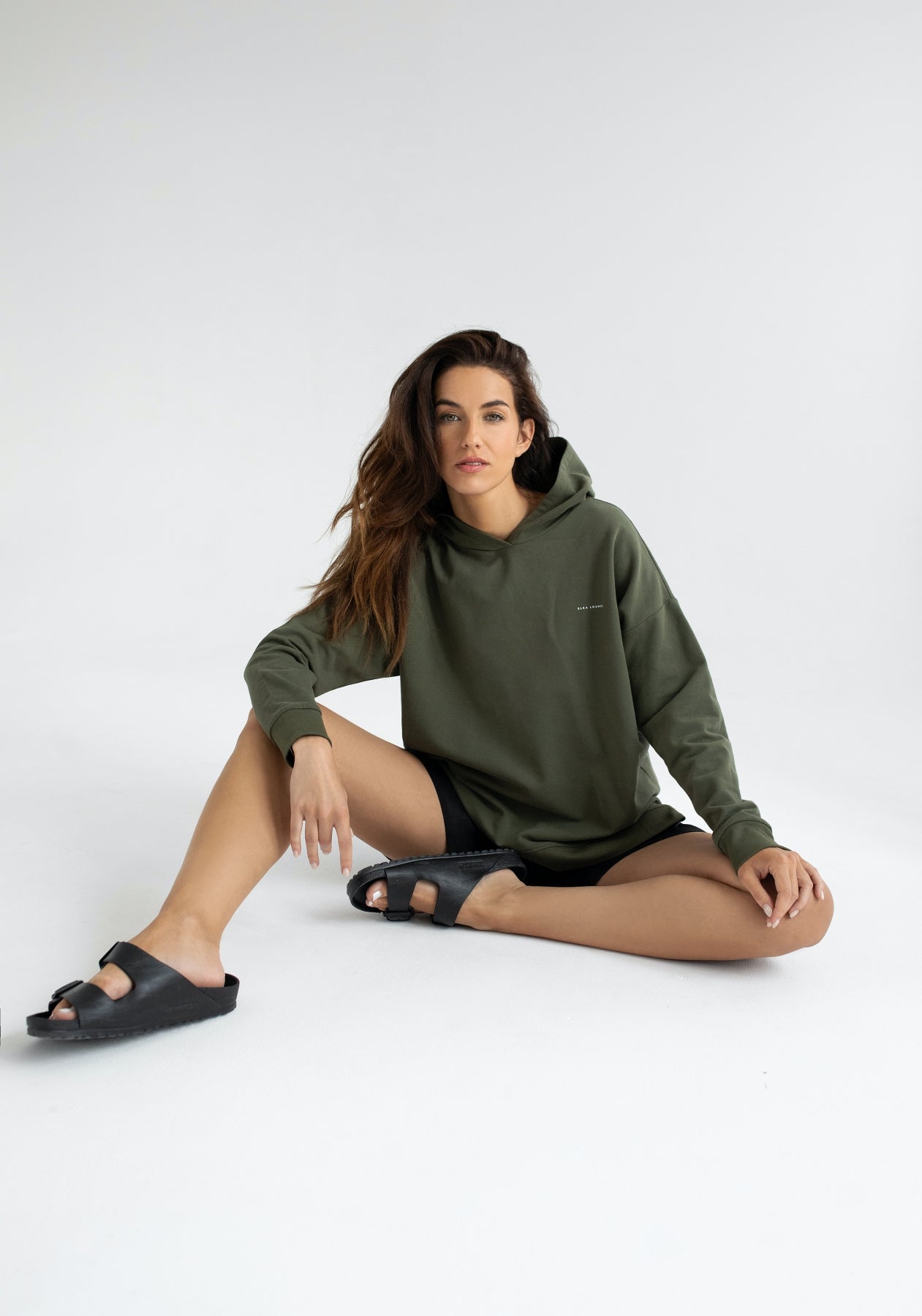 Dámska mikina s kapucňou z biobavlny Moss green brushed - Oversized