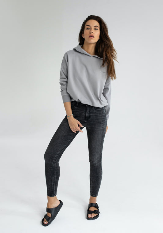 Dámská mikina s kapucí z biobavlny Light gray brushed - Oversized