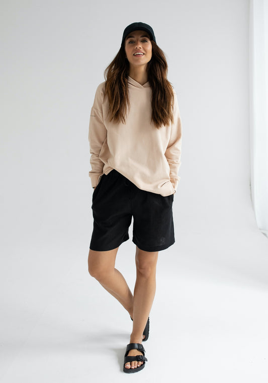 Dámská mikina s kapucí z biobavlny Beige brushed - Oversized