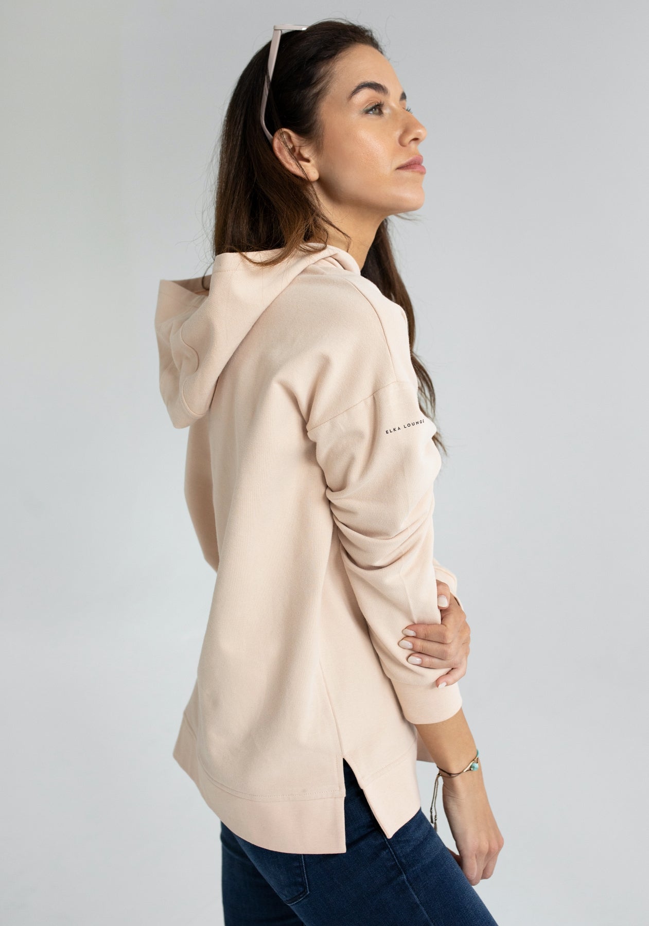 Dámská mikina s kapucí z biobavlny Beige - Oversized