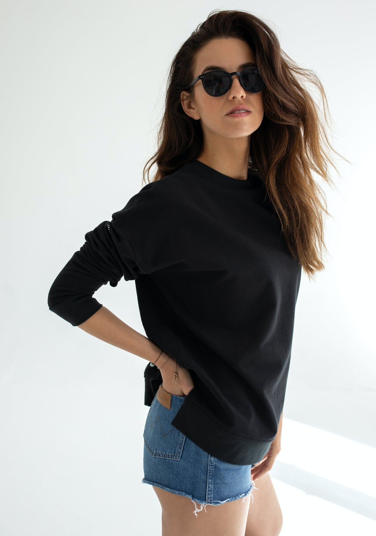 Women bluza bez kaptura z bawełny organicznej Moss green brushed - Oversized
