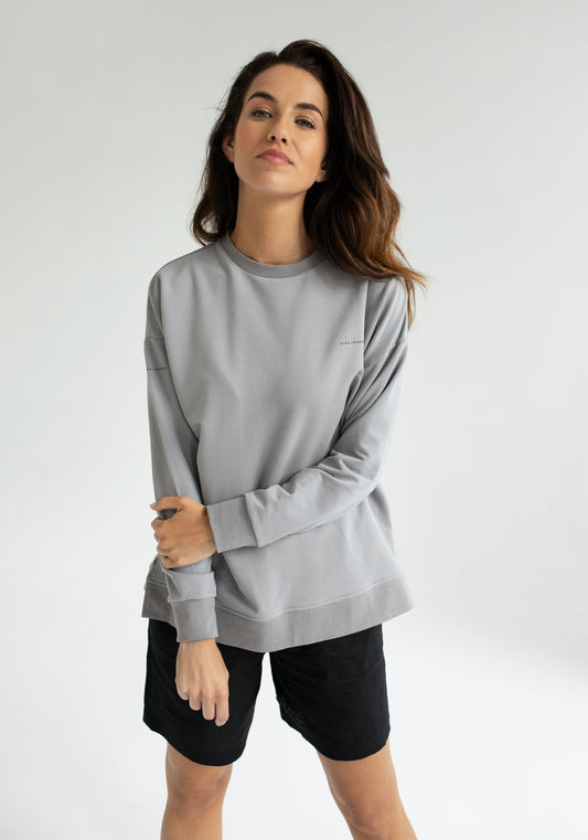 Dámská mikina bez kapuce z biobavlny Light gray brushed - Oversized