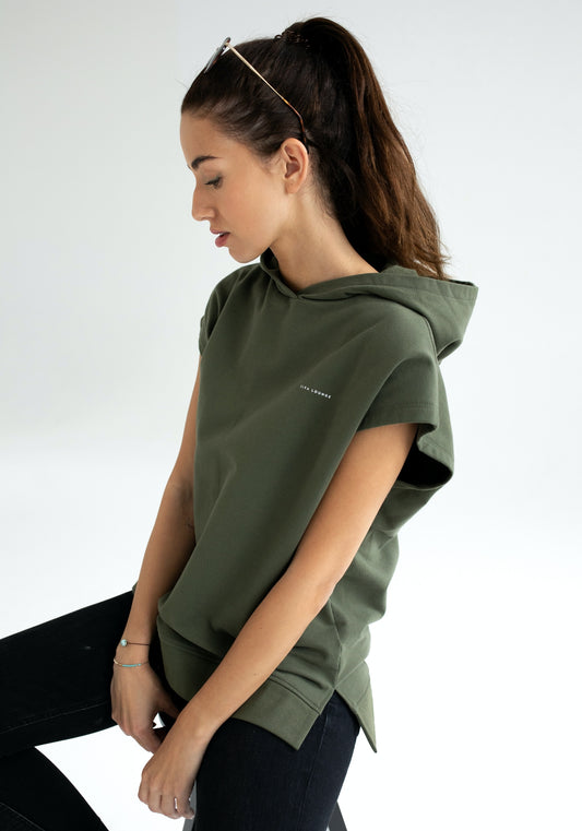 Dámska mikina bez rukavu / vesta z biobavlny Moss green brushed - Oversized