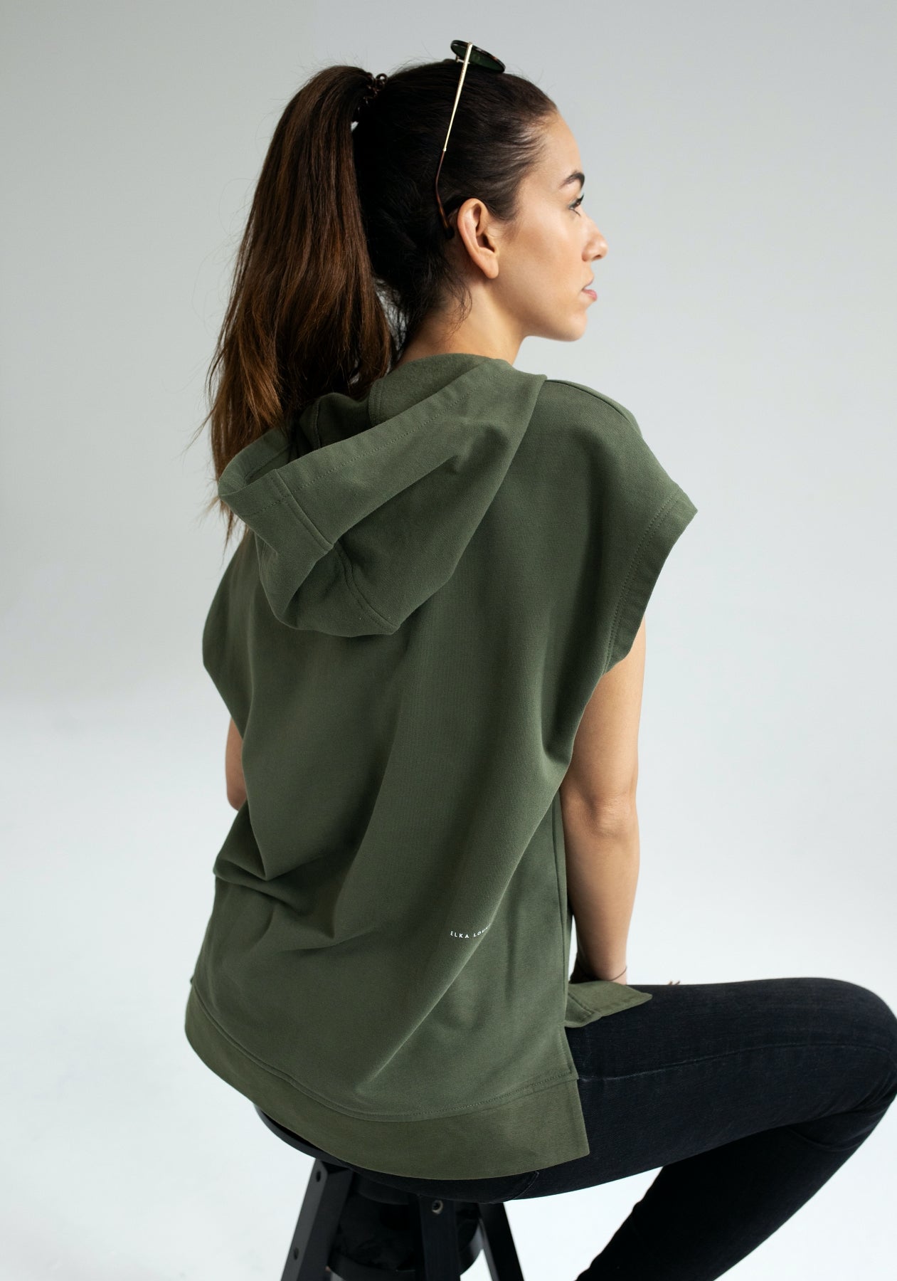 Women Sleeveless sweatshirt / vest organic cotton Moss green brushed - Oversized