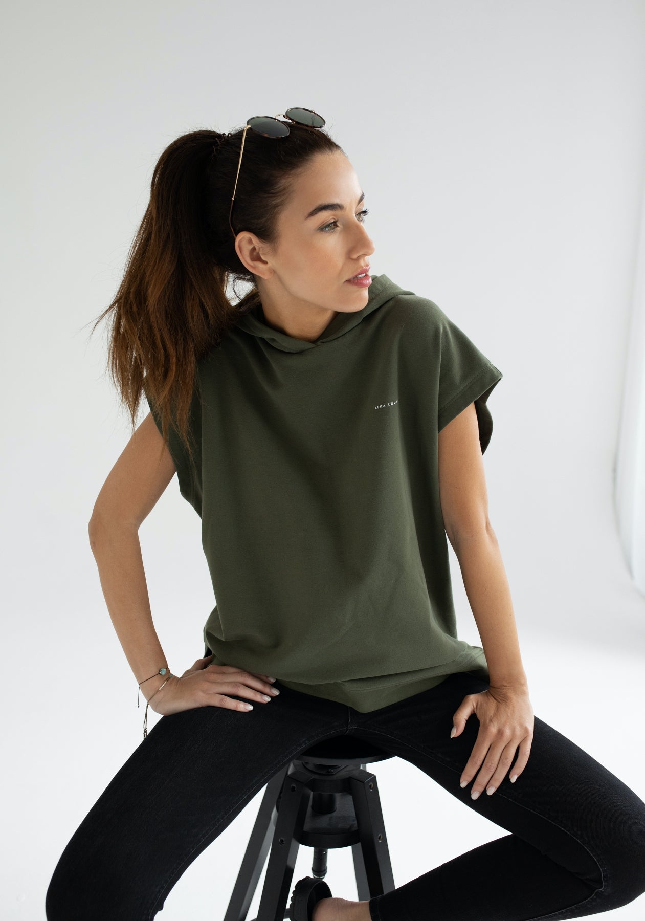 Women Sleeveless sweatshirt / vest organic cotton Moss green brushed - Oversized