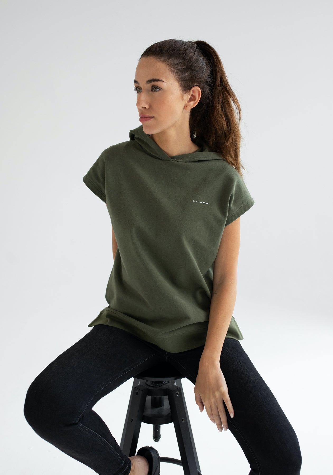 Women Sleeveless sweatshirt / vest organic cotton Moss green brushed - Oversized