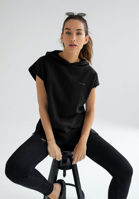 Dámská Mikina bez rukávu / vesta z biobavlny Black brushed - Oversized