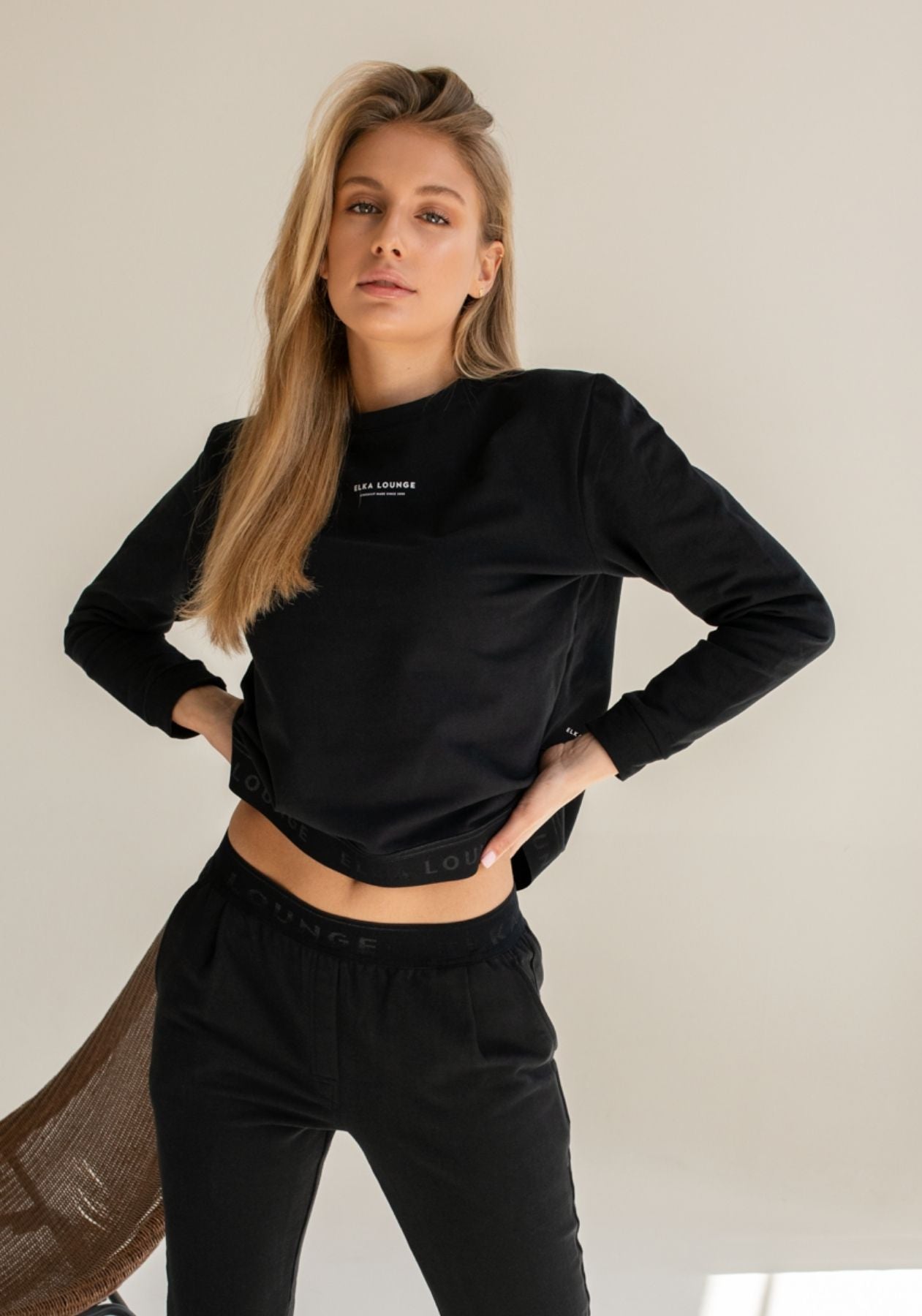 Women sweatshirt organic cotton Black brushed - regular