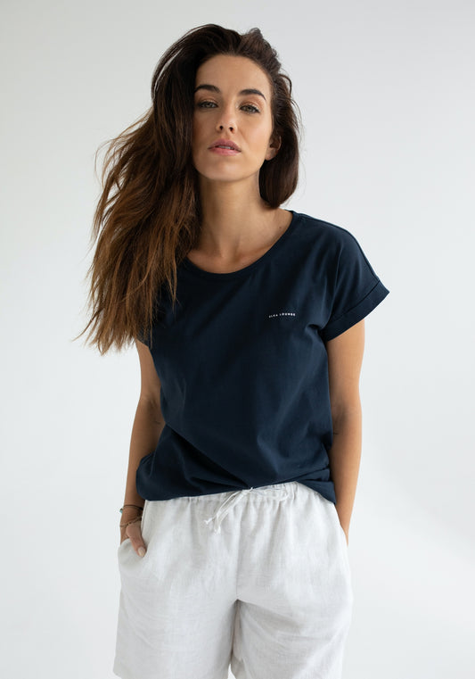 Dámske tričko z biobavlny Deep blue - loose fit