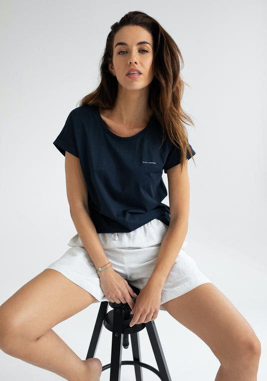 Dámske tričko z biobavlny Deep blue - loose fit