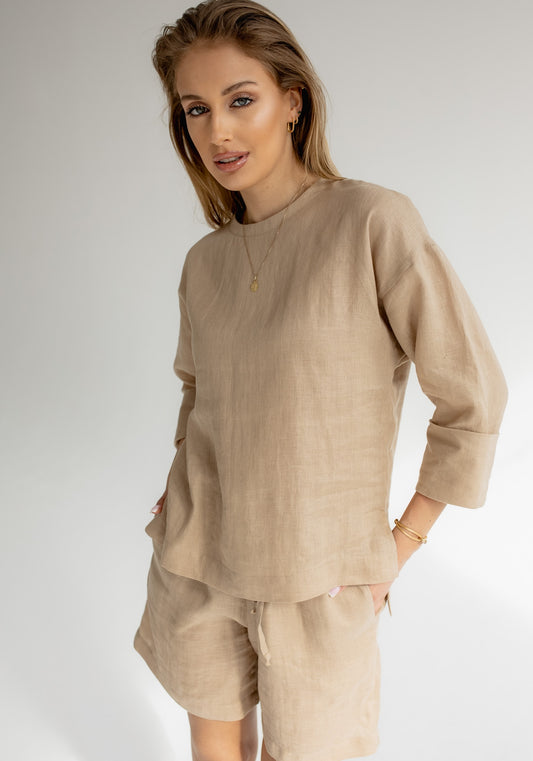 Dámský lněný top open back - regular fit