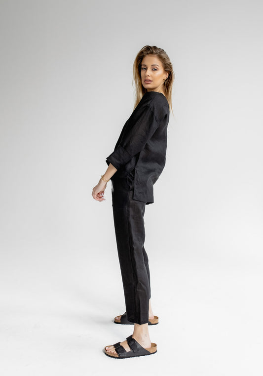 Dámsky ľanový top open back Black