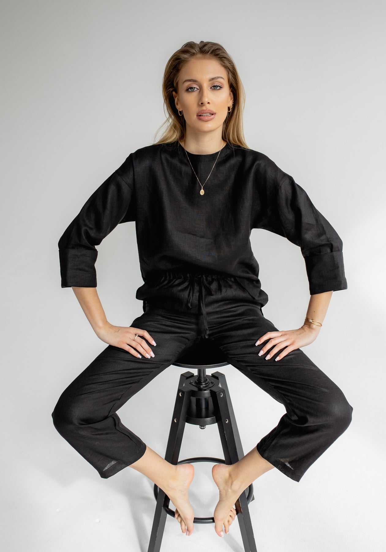 Dámsky ľanový top open back Black