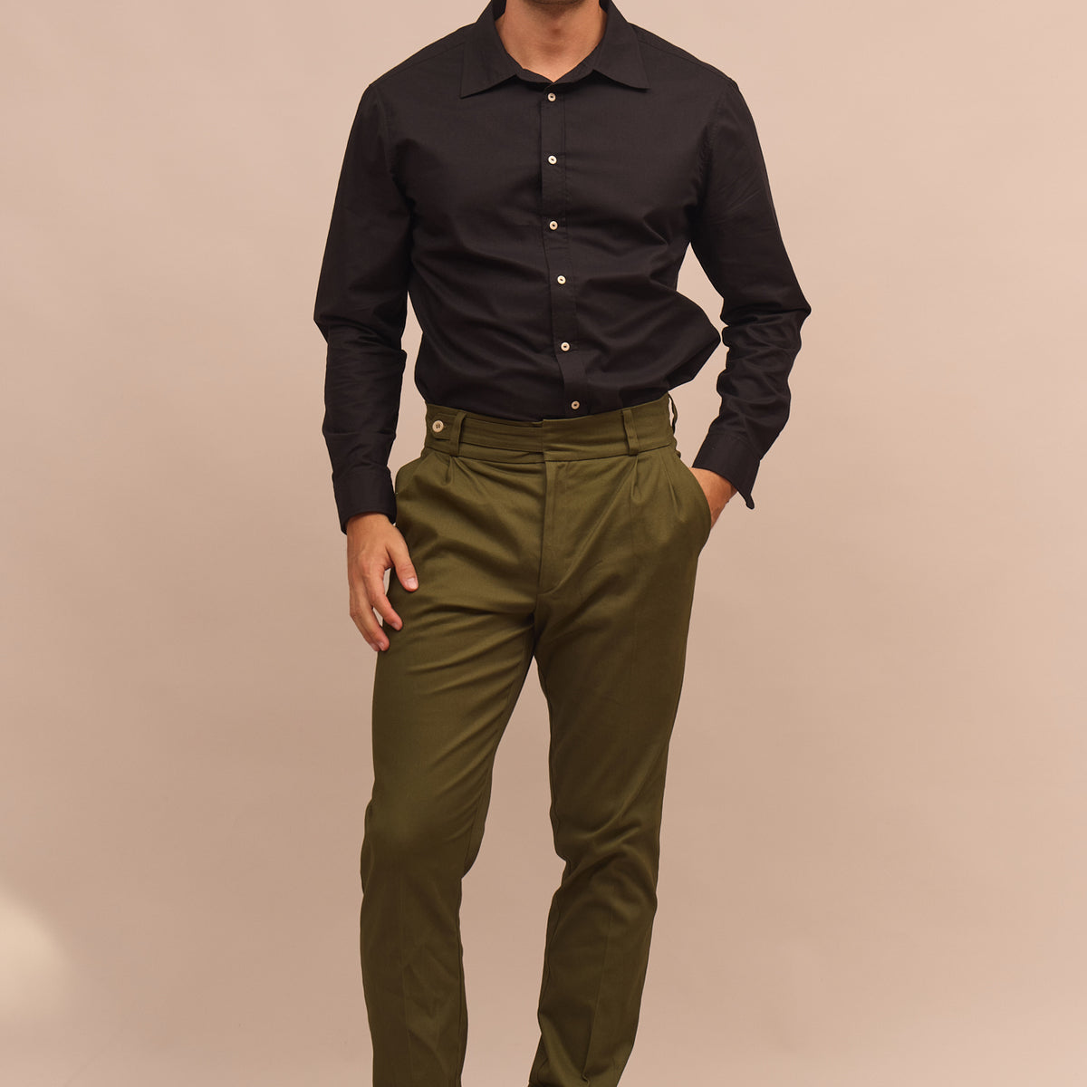 Pánské bavlněné elegantní kalhoty s přezkou - Regular-fit