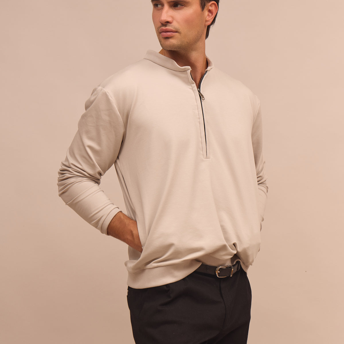 Mikina unisex halfzip s kapsami z biobavlny - loose fit/oversized