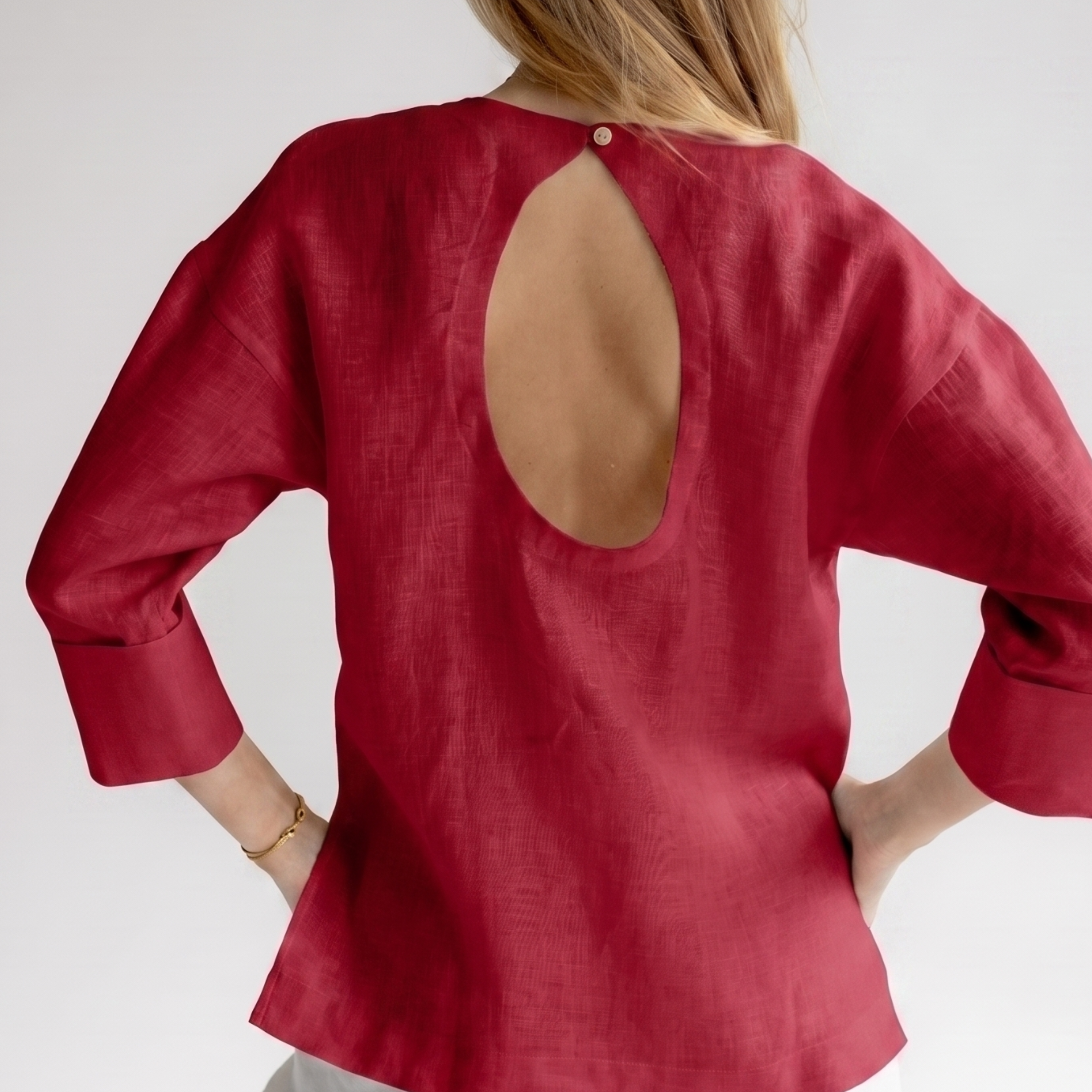 Dámský lněný top open back - regular fit