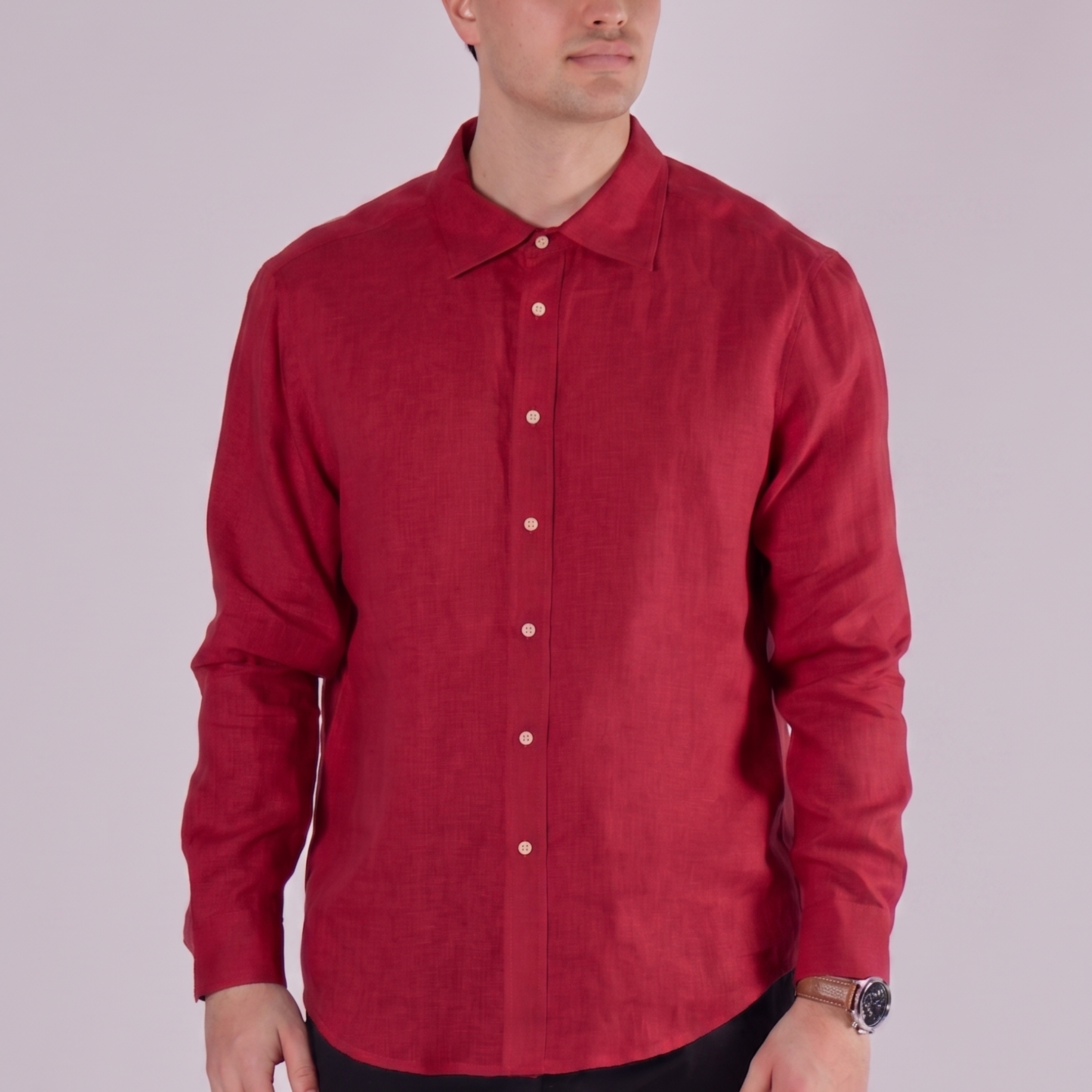 Men's linen shirt with collar - regular fit