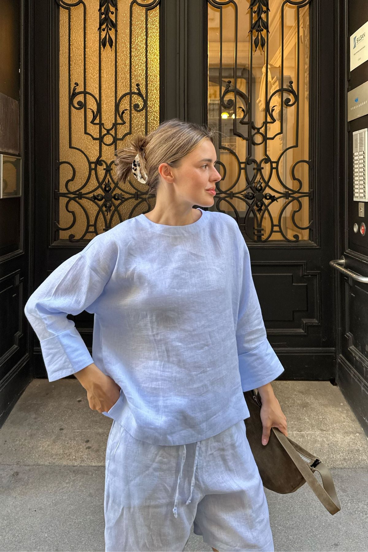 Outfit by Maria Hason | All Light blue - Shorts & Open back