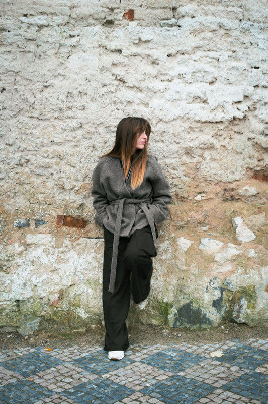 Damski wełniany płaszcz Loose fit – Dark gray