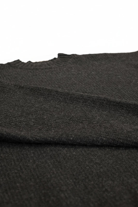 Męski wełniany sweter dziergany Loose Fit – Dark gray