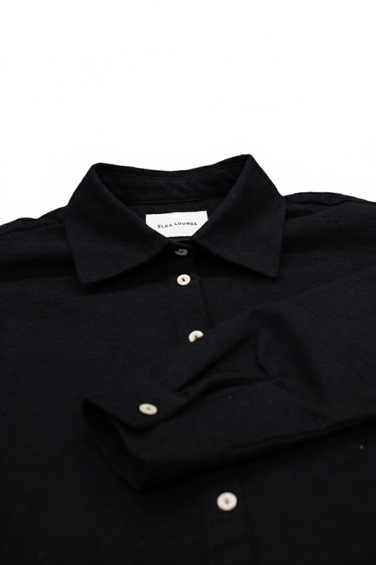 Damska koszula flanelowa z kołnierzykiem loose fit – Black