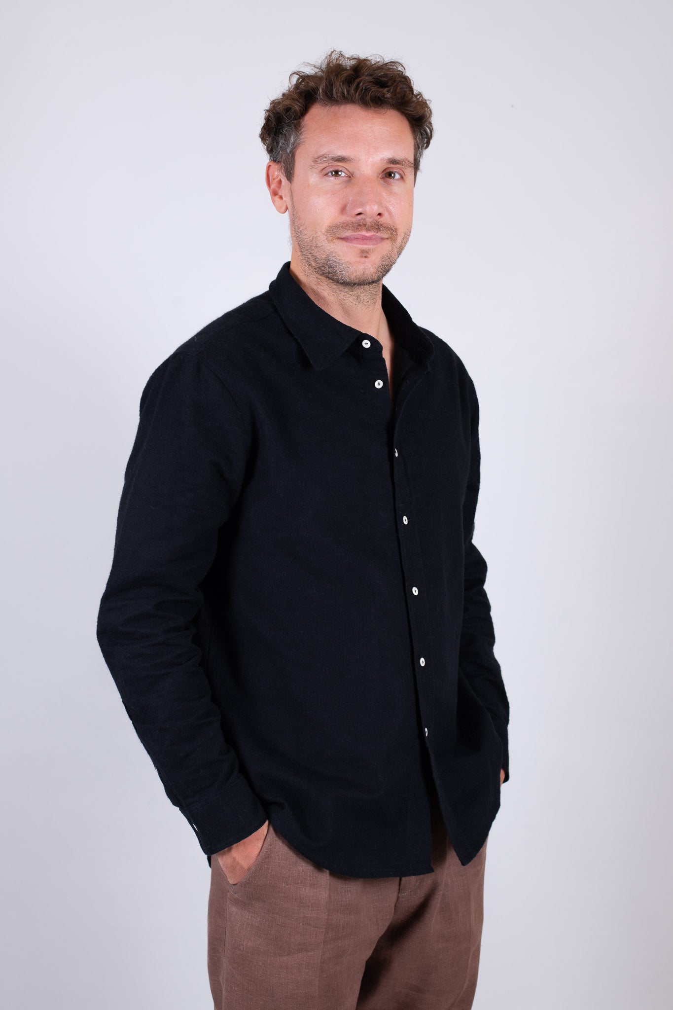 Koszula męska flanelowa z kołnierzykiem - Black