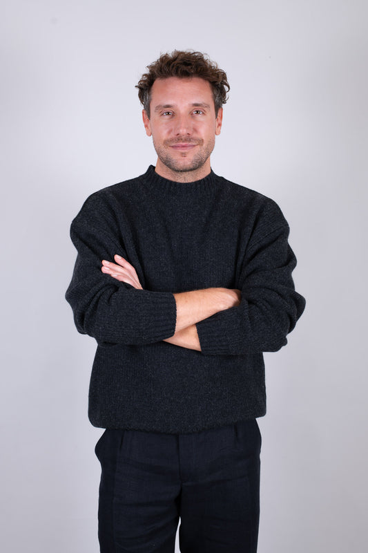 Pánský vlněný svetr knit Loose fit - Dark gray