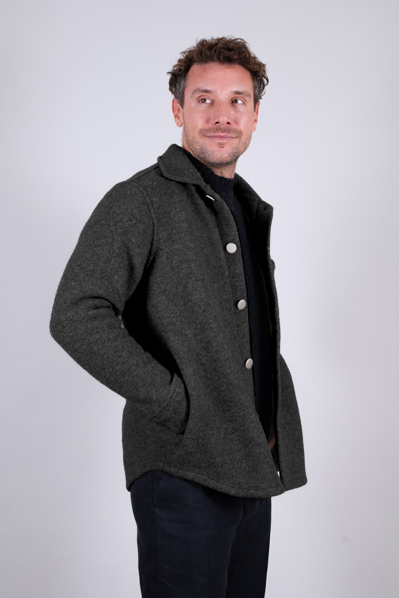 Męski wełniany płaszcz Regular Fit – Dark gray